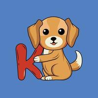 schattig hond met k brief vector illustratie