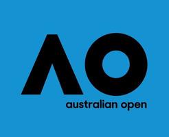 Australisch Open symbool logo met naam zwart toernooi tennis de kampioenschappen ontwerp vector abstract illustratie met blauw achtergrond