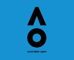 Australisch Open logo symbool met naam zwart toernooi tennis de kampioenschappen ontwerp vector abstract illustratie met blauw achtergrond