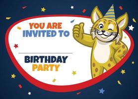 verjaardag uitnodiging met schattig wild kat vector