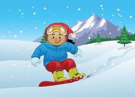 gelukkig tekenfilm meisje spelen snowboard vector