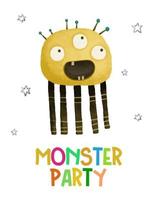 schattig kinderachtig kaart met gekleurde monsters, grappig tekenfilm dieren. halloween kaarten ontwerp vector