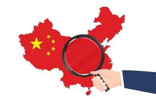 china kaart vlag met vergrootglas van de hand met vector