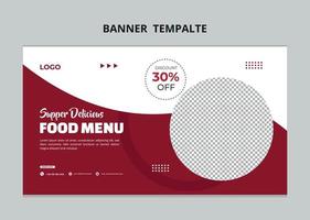 restaurant voedsel menu sociaal media afzet web spandoek. pizza, hamburger of Hamburger online uitverkoop Promotie video miniatuur. snel voedsel website achtergrond. voedsel folder met logo en bedrijf icoon. vector