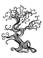 bonsai boom, fantasie schets fabriek met wervelingen en gedraaid takken vector