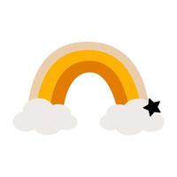 regenboog in boho stijl, vector voor kinderen kamer, abstract kinderen illustratie regenboog met wolken en sterren