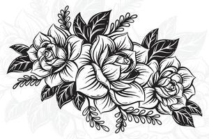 wijnoogst mooi bloemen roos elementen bloemen boeket stam voor tatoeëren hand- getrokken stijl vector