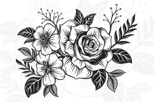 wijnoogst mooi bloemen roos elementen bloemen boeket stam voor tatoeëren hand- getrokken stijl vector