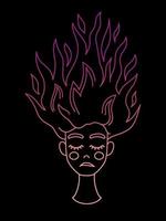 illustratie van een verdrietig dromen jong vrouw met magisch drijvend haar- Aan zwart achtergrond. neon illustratie van een vrouw met haar haar- brandend. vector illustratie
