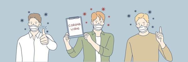 coronavirus, medisch masker, bescherming Gezondheid reeks concept vector