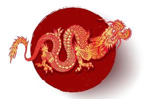 vector illustratie van een gouden Chinese draak Aan rood achtergrond