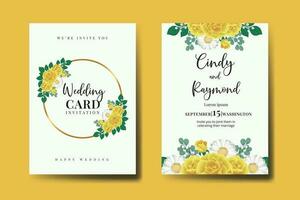 bruiloft uitnodiging kader set, bloemen waterverf digitaal hand- getrokken geel roos bloem ontwerp uitnodiging kaart sjabloon vector
