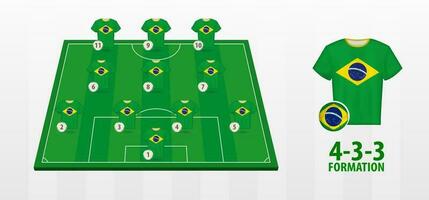 Brazilië nationaal Amerikaans voetbal team vorming Aan Amerikaans voetbal veld. vector