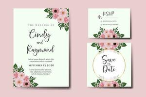 bruiloft uitnodiging kader set, bloemen waterverf digitaal hand- getrokken roze bloem ontwerp uitnodiging kaart sjabloon vector