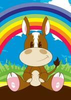 schattig tekenfilm paard met regenboog boerenerf dier illustratie vector