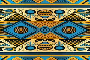 Egyptische patroon geel en blauw achtergrond. abstract traditioneel volk oud oude antiek tribal etnisch grafisch lijn. overladen elegant luxe wijnoogst retro stijl. structuur textiel kleding stof etnisch Egypte. vector