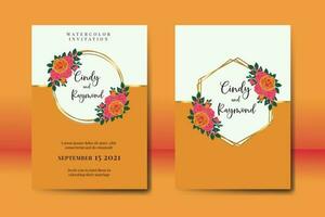 bruiloft uitnodiging kader set, bloemen waterverf digitaal hand- getrokken oranje roos bloem ontwerp uitnodiging kaart sjabloon vector