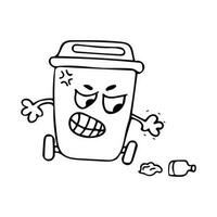 hand- getrokken boos recycle bak tekenfilm mascotte karakter vector illustratie kleur kinderen tekenfilm grappig recycle bak geïsoleerd Aan wit achtergrond clip art