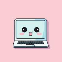 schattig kawaii laptop chibi mascotte vector tekenfilm stijl