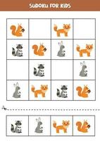 leerzaam sudoku spel met schattig bos- dieren. vector