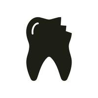 gebroken gebarsten tanden silhouet icoon. afgebroken tand glyph pictogram. beschadigd glazuur medisch tandheelkundig probleem. tandheelkundig behandeling teken. tandheelkunde symbool. geïsoleerd vector illustratie.