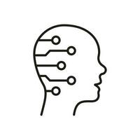 menselijk hoofd met stroomkring zwart lijn icoon, digitaal technologie en kunstmatig intelligentie- concept. tech wetenschap innovatie symbool Aan wit achtergrond. bewerkbare hartinfarct. geïsoleerd vector illustratie.