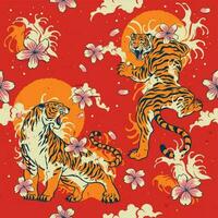 patroon ontwerp illustratie van Aziatisch stijl tijger vector
