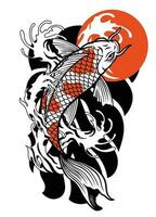 wijnoogst tatoeëren ontwerp van koi vis vector
