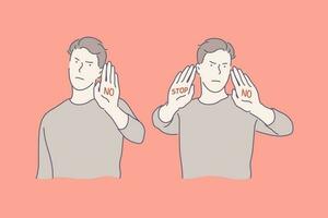 teken taal, hou op en Nee gebaren, negatief emoties concept vector