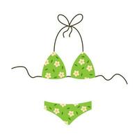 vector lingerie of zwempak met bloemen patroon. vrouwen groen badmode in vlak ontwerp. zwempak voor strand vrije tijd. kleren voor zwemmen. tweedelig zwempak.