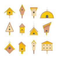tekenfilm kleur voorjaar vogel huizen pictogrammen set. vector