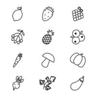 pictogrammen van fruit en groenten in schets of lijn stijl. pictogrammen reeks voor ieder web en app project. vector