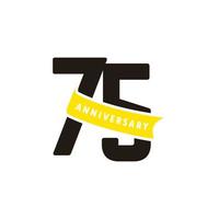 75 jaar jubileum nummer met geel lint viering vector sjabloon ontwerp illustratie