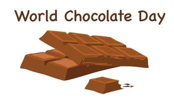 wereld chocola dag. bar van chocola, een gebroken stuk van zoet nagerecht. ideaal voor afdrukken, producten, ansichtkaarten. tekenfilm vector illustratie geïsoleerd Aan de wit achtergrond.