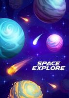 tekenfilm ruimte heelal planeten, kometen en sterren vector