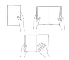 Open boek in vrouw handen. schets vector illustraties geïsoleerd Aan wit achtergrond