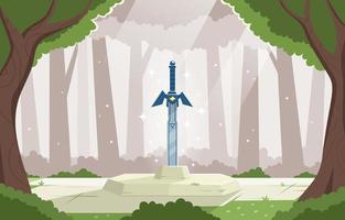 ridder zwaard in de fantasie Woud achtergrond vector