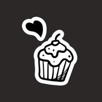 tekening stijl muffin taart sticker Aan zwart achtergrond vector