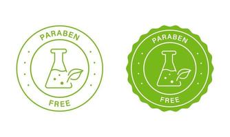 parabenen vrij postzegel set. plastic vrij eco biologisch schoonheidsmiddelen groen label. vrij van parabenen stickers. vrij van chemisch conserveermiddelen, veilig teken voor natuurlijk producten. geïsoleerd vector illustratie.