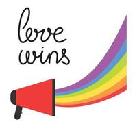 liefde wint tekst. lgbt trots logo. insigne logo met lgbt regenboog illustratie. creatief vector ontwerp element voor trots maand logo, plein banier, sociaal media post sjabloon.