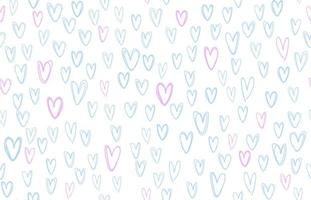 vector blauw en roze hand getekend harten naadloos patroon. Valentijnsdag dag grens