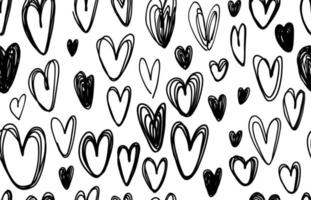 vector naadloos patroon met hand- getrokken achter harten Aan een wit achtergrond. Valentijnsdag dag ontwerp.