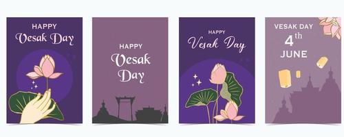 gelukkig vesak dag achtergrond met lotus en tempel vector