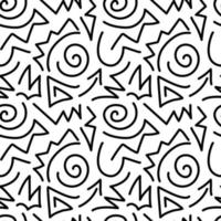 naadloos patroon zwart en wit squiggle krabbelen. pret abstract tekening ontwerp met spiraal, afgeronde vormen, krullend, meetkundig lijn. Super goed voor textiel, kleding stof, behang, inpakken, achtergrond, papier vector