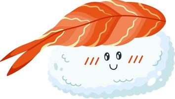 sushi met garnaal in kawaii stijl. Aziatisch voedsel. vector