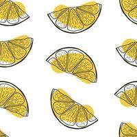 naadloos patroon met hand- getrokken citroen plakjes. tekening citroen plakjes in een naadloos patroon vector