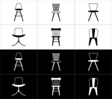 stoel pictogrammen reeks Aan zwart en wit achtergrond. vector illustratie voor uw ontwerp