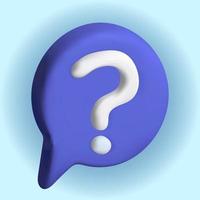 toespraak blauw bubbel met vraag markering. FAQ, steun, helpen concept. 3d vector icoon.