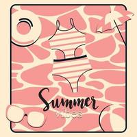 roze zomer poster met bikini en paraplu vector illustratie