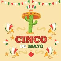 gekleurde cinco de mayo viering poster cactus met traditioneel hoed vector illustratie